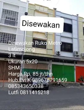 Disewakan Ruko 3 lantai di Metro Latimojong Makassar