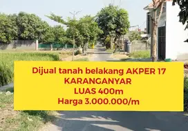 Dijual tanah strategis belakang AKPER Karanganyar