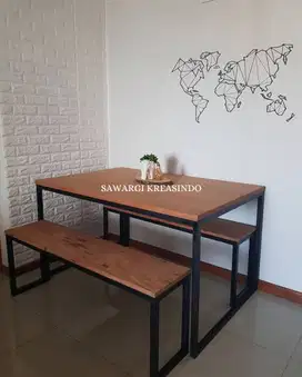 Meja makan set kursi serbaguna, buat cafe kedai angkringan bisa custom
