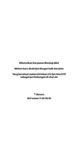 KARYAWAN BIOSKOP MINI SHIFT MALAM