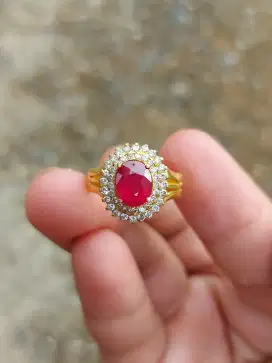 Cincin Batu Merah Ruby & Berlian Ring Emas