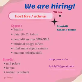 Lowongan kerja admin/host live tiktok