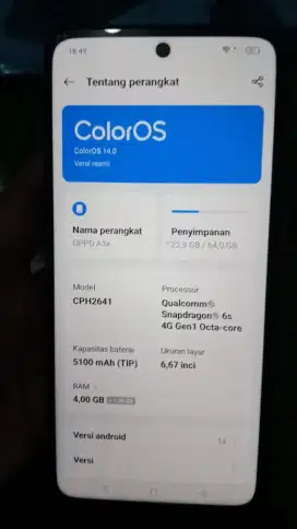 oppo a3x Ram4/64 lengkap baru sebulan pemakaian