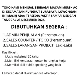 Admin, Sales Counter/toko dan Sales Lapangan