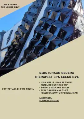 Loker khusus wanita, utk di Spa therapist