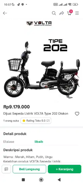 SEPEDA LISTRIK VOLTA 202 dari baru