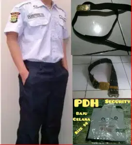 Seragam Security Putih Biru Satu Stel Bonus Gesper Kecil + Besar