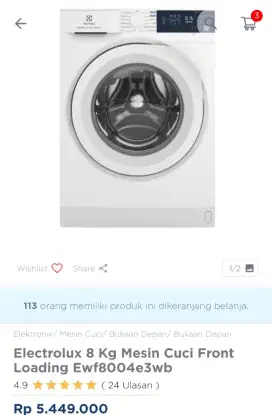 MESIN CUCI ELECTROLUX FRONT LOAD 8 KG