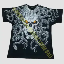 Vintage 1993 T-shirt Liquid Blue Medusa Skull All Over Print