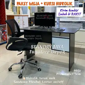 Meja Kerja+Kursi Putar Hidrolik/SEANDRY JAYA Furniture Depok/Sawangan