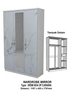 Lemari Baju 3 Pintu Motif Putih