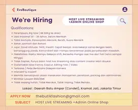 Lowongan Host Live Streaming dan Admin Online Shop