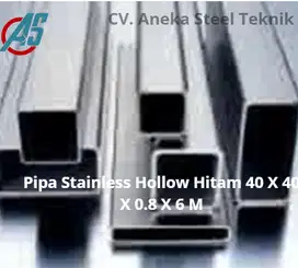 Pipa Stainless Hollow Hitam 40 X 40 X 0.8 X 6 M