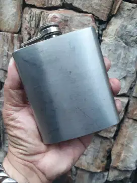 Antik vintage botol gepeng stainless mulus belum ada penyok