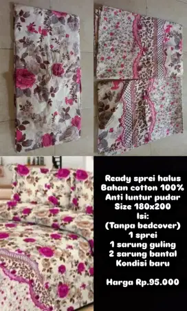 Ready sprei halus bahan cotton 100% size 180x200