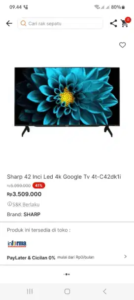 Sharp led tv smart 42 inci