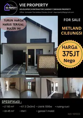 BANTING HARGA  Jual BU, rumah sudah rapi di Metland Cileungsi.