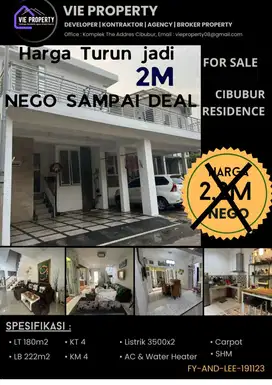 TURUN HARGA  Jual BU, Rumah rapi siap huni di Cibubur Residence.