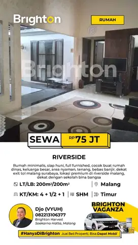 Rumah Bagus Deket Hotel, Sekolah & Full Furnished di Riverside