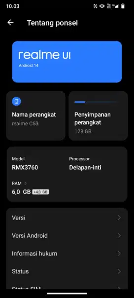 Realme C53 ram 6gb rom 128gb mulus no minus hanya hp dan charger