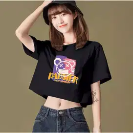 KAOS CROP WANITA OVERSIZE PABSIER LENGAN PENDEK KOREAN STYLE KEKINIAN