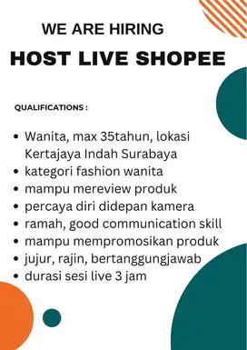 Dicari Host Live Shopee