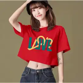 KAOS CROP WANITA OVERSIZE LOVE GREEN LENGAN PENDEK KOREAN STYLE KEKINI