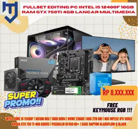 Fullset Editing PC Intel I5 12400F 16GB RAM GTX 750Ti 4GB Lancar Multi