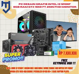 PC Desain Grafis Intel I3 12100F 8GB RAM GTX 1650 Ft. 25In FHD Monitor