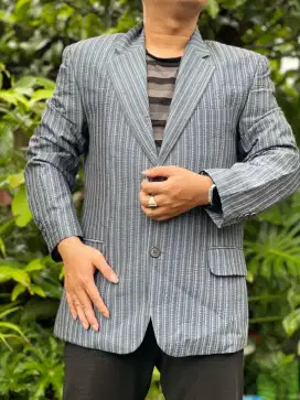 Jas/Blazer Size M Fit L Motif Salur Biru muda Abu Merk Kovac Paris