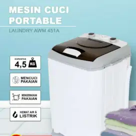 Mesin cuci portable arashi 4,5 kg dan mesin cuci 2 tabung merk sanken