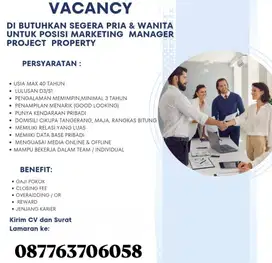 Lowongan manager & sales marketing property