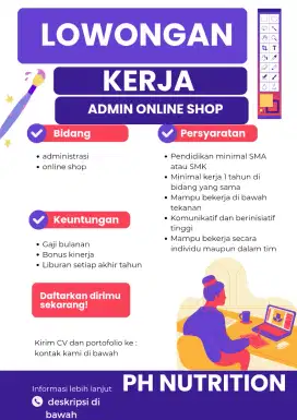 lowongan kerja - admin olshop ph nutrition