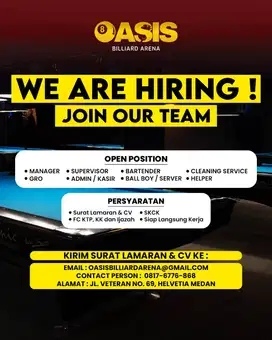 LOKER MEDAN OASIS BILLIARD ARENA