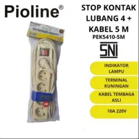 Stop Kontak Arde + Saklar + Kabel 5Mtr PIOLINE 4 Lubang PEK5410-5M -3M