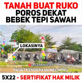 TANAH PINGGIR JALAN POROS 100 METER DARI BEBEK TEPI SAWAH