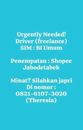 DIBUTUHKAN SEGERA - DRIVER (SIM BI UMUM)