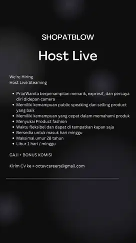 LOWONGAN PEKERJAAN HOST LIVE STREAMING