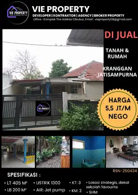 DIJUAL CEPAT, TANAH DAN RUMAH  DI JATISAMPURNA BEKASI