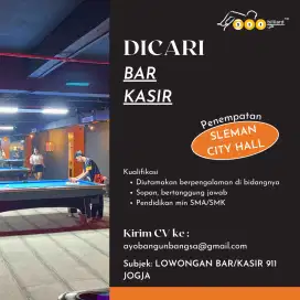 Lowongan Bar dan Kasir Billiard cabang JOGJA