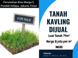 Dijual Tanah Kavling Bebas Banjir Akses Mobil dekat Tol Bintara, BKT