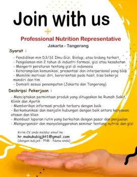 Lowongan Kerja Professional Nutrition Representative