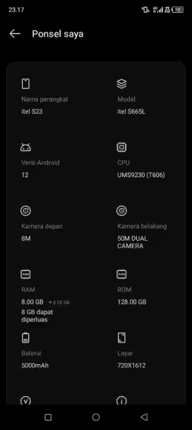 itel s23 RAM 8+8/128