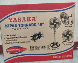 Kipas Angin Tornado YASAKA, 18 inc, bahan besi, 3 Mode. Barang Baru