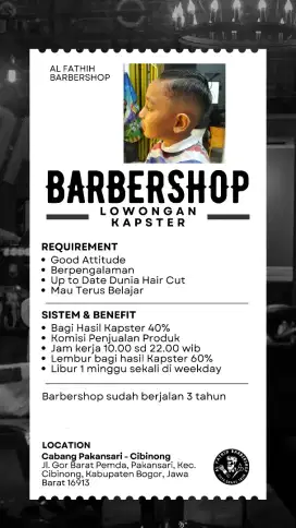 Lowongan Kapster Barbershop Cibinong