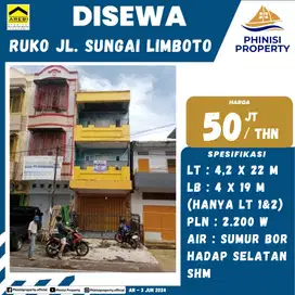 DISEWAKAN RUKO DI JALAN SUNGAI LIMBOTO HANYA DI LANTAI 1 DAN 2 SAJA