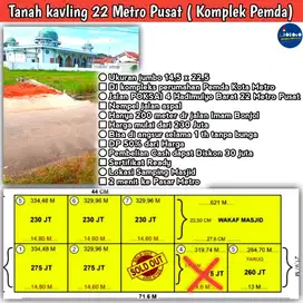 Tanah kavling di Komplek Pemda 22 Metro Pusat, harga 200 jt cash