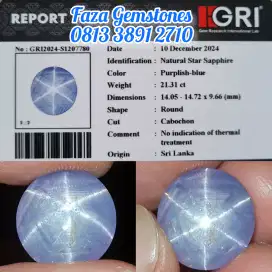 Jumbo Purplish Blue Star Sapphire ~21.31ct ~GRI~Star Junder, Christal