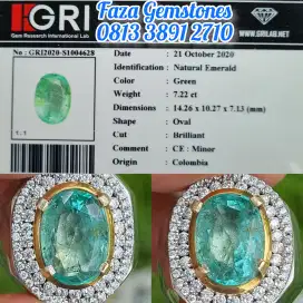 Kolektor size Green Zamrud Colombia~7.22ct~GRI ~Minor, Christal & kaca