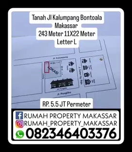 Tanah Jl Kalumpang Bontoala Makassar  243 Meter 11X22 Meter Letter L